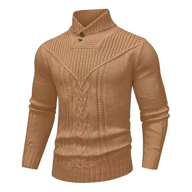 Sweater Darren™ with Textured Knit, Buttoned High Collar and Cable Details