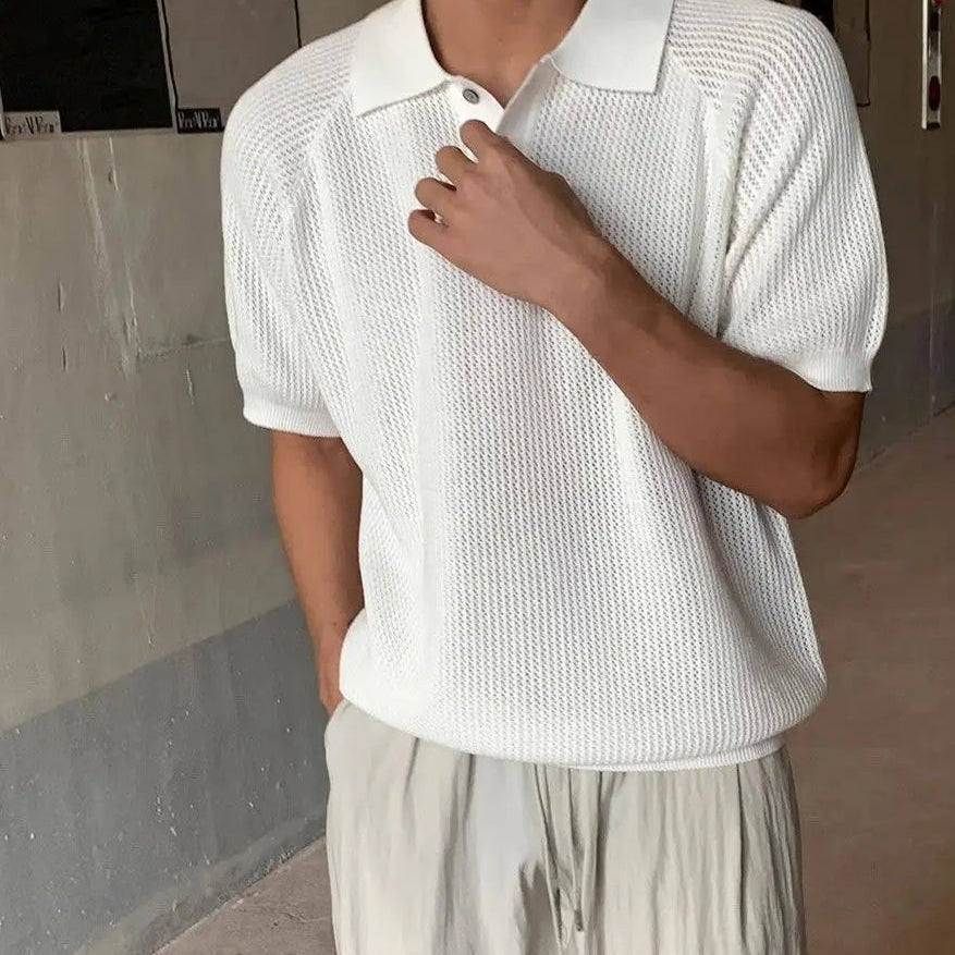 Varello™ Textured Knit Polo with Classic Collar and Front Buttons