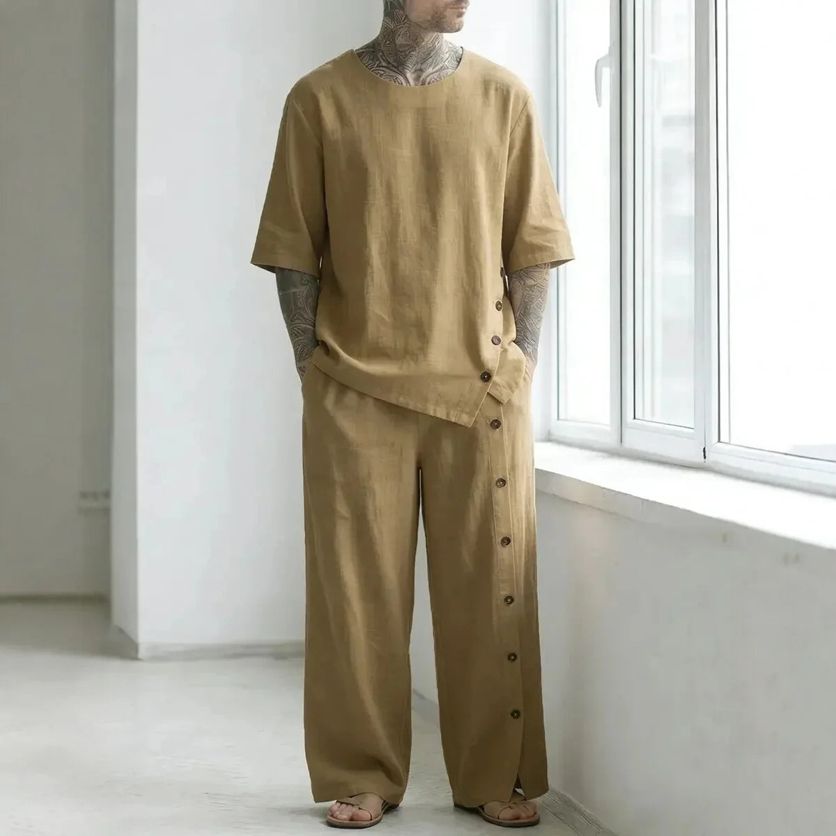 Alessio™ Set with Oversized T-Shirt, Wide-Leg Pants and Side Button Detail