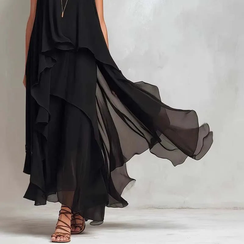 Dress Rachel™ with Asymmetrical Layering and Maxi Length