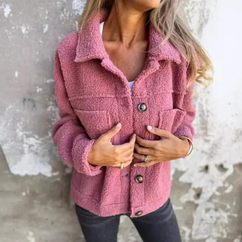 Teddy Louise™ Jacket in Premium Sherpa with Rustic Buttons / Casual Comfort that Enhances Your Winter Style!