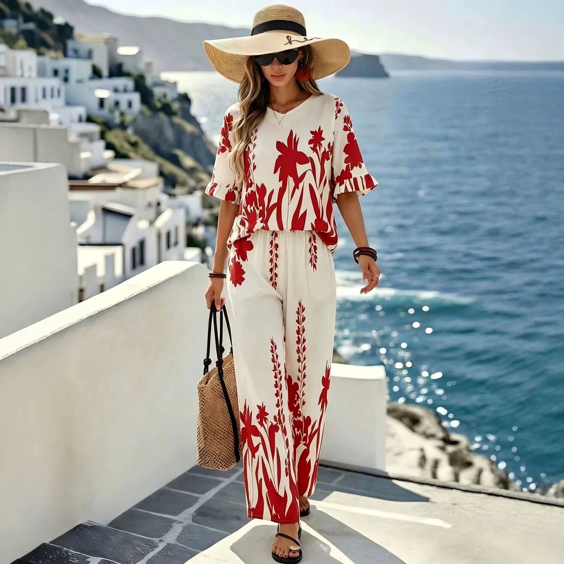 Veridiane™ Set With Ruffle Sleeves And Straight-Leg Pants