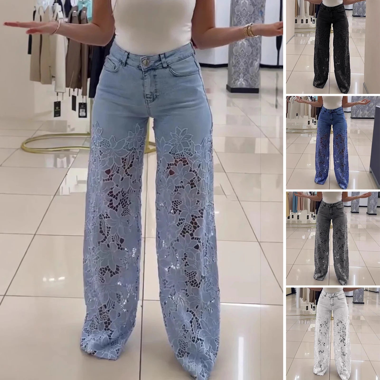 Bethania™ Jeans in Modern Denim with Handcrafted Floral Lace / Casual Chic Style and Comfort for Memorable Looks!