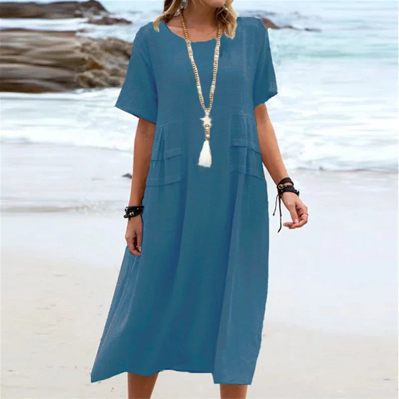 Alessia™ Cotton-Linen Dress with Layered Side Details