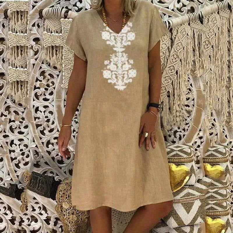 Zarelle™ Cotton Midi Dress with Ornamental Print and Relaxed Fit / Refreshing Sophistication That Flatters Your Figure in Style