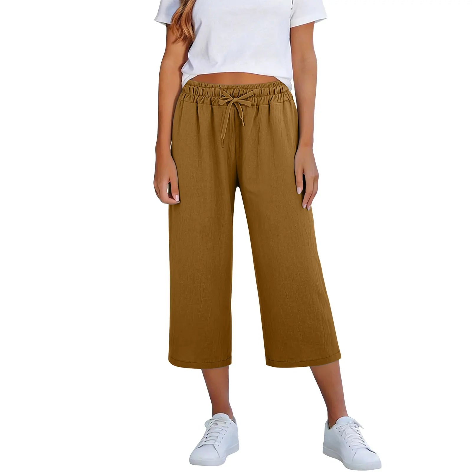 Lisia™ Cropped Wide-Leg Pants With Elastic Waist And Adjustable Drawstring