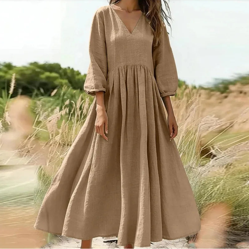 Arietta™ Maxi Dress with V-Neckline, High Waist and Flowing Full Skirt