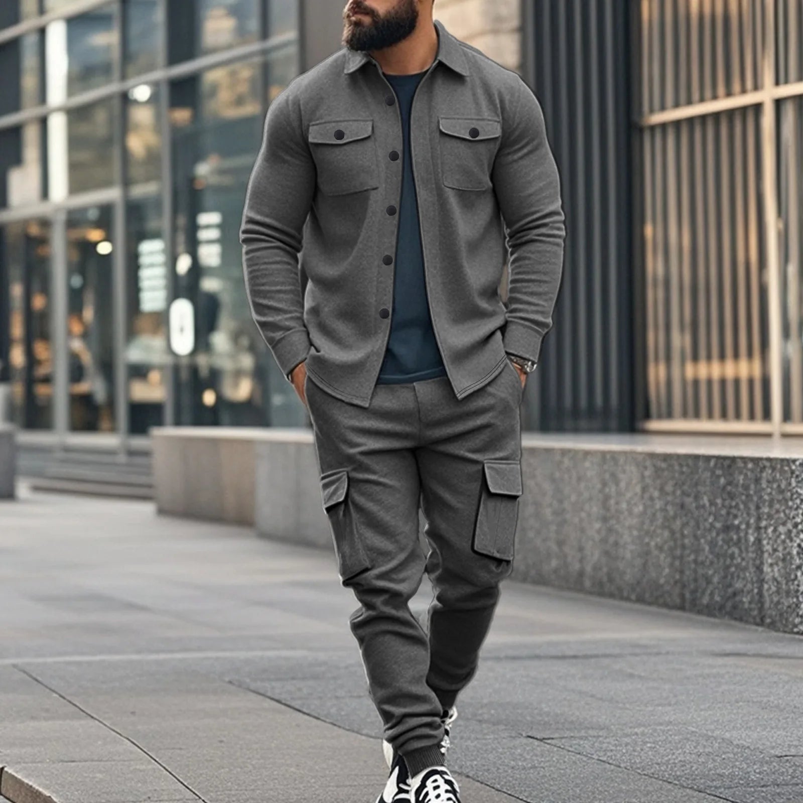 Set Benson™ in Fleece with Long-Sleeve Shirt and Cargo Pants