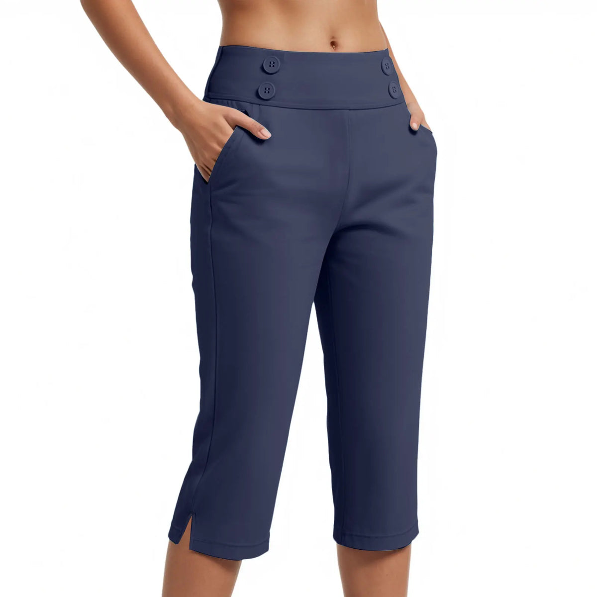 Capri Pants Olivia™ with High Waist, Button Detail and Side Pockets