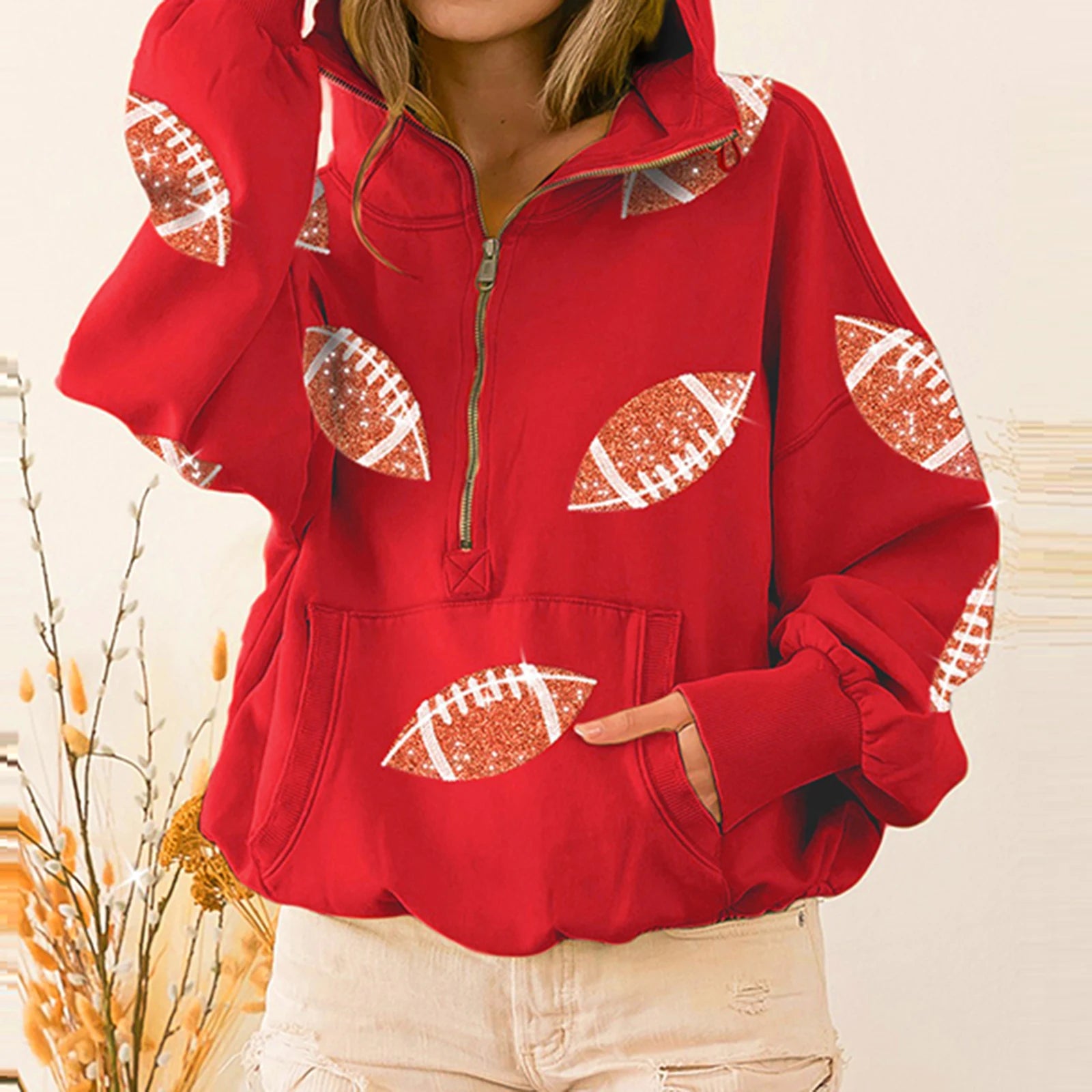 Touchdown Glam™ Hoodie in Premium Cotton with Sequin Football Embroidery / The Perfect Balance of Comfort and Glamour!