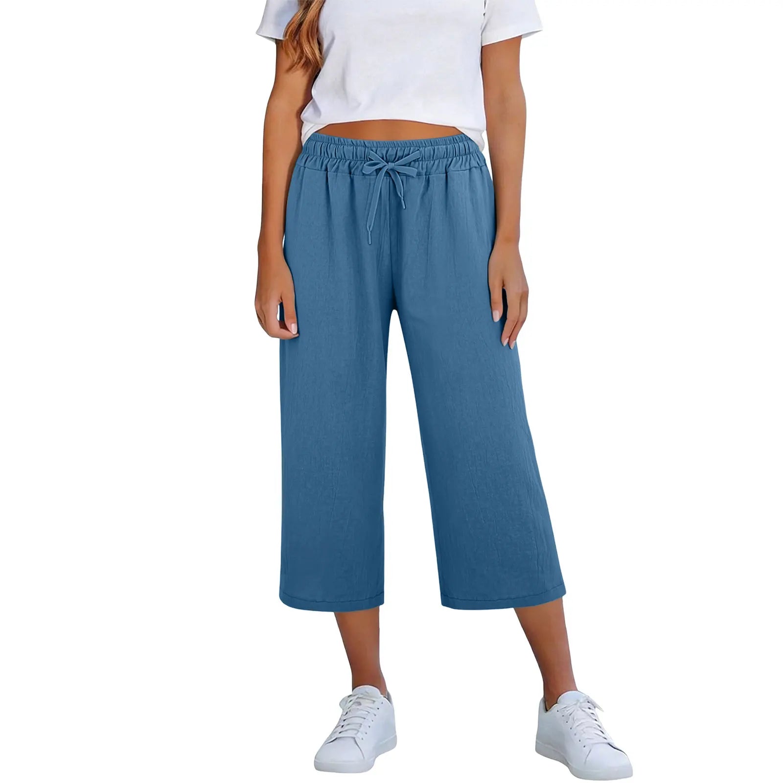 Lisia™ Cropped Wide-Leg Pants With Elastic Waist And Adjustable Drawstring