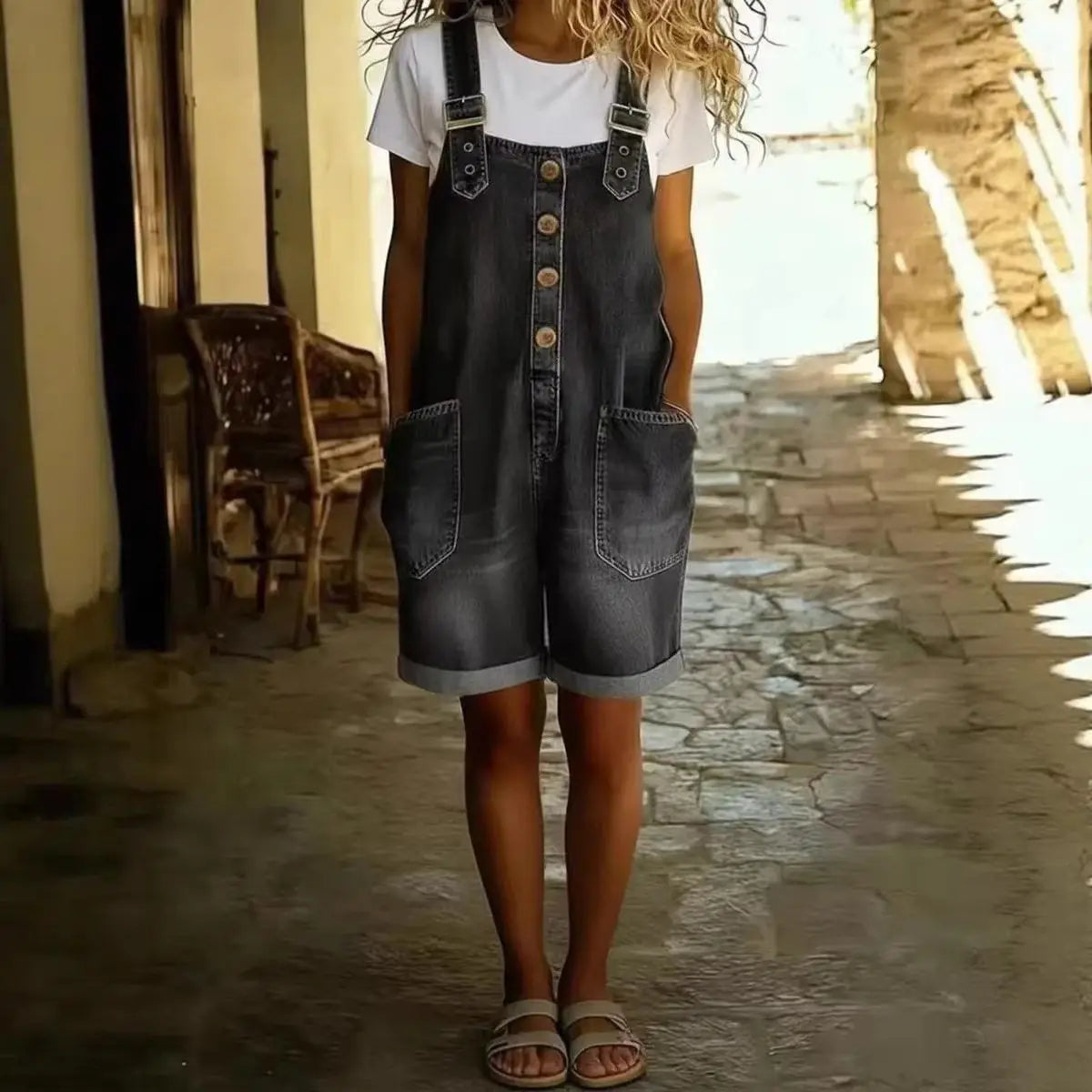 Lunessa™ Overall-Style Romper With Adjustable Straps And Front Buttons