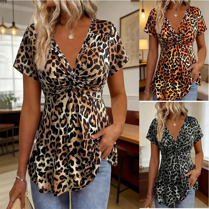 Zahara™ Blouse with Animal Print and Surplice Neckline