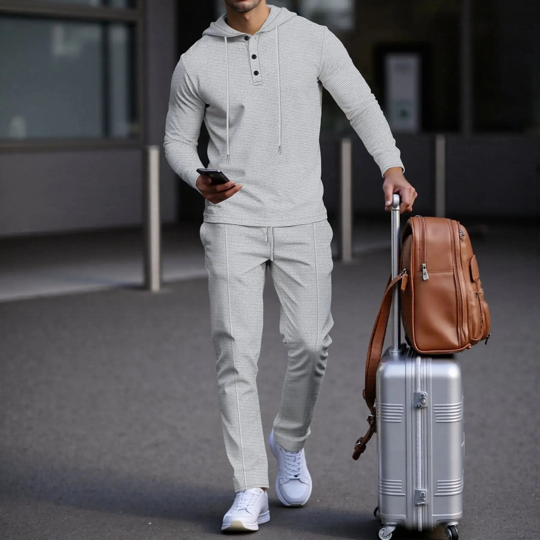 Manchester™ Textured Cotton Hoodie and Slim Pants Set