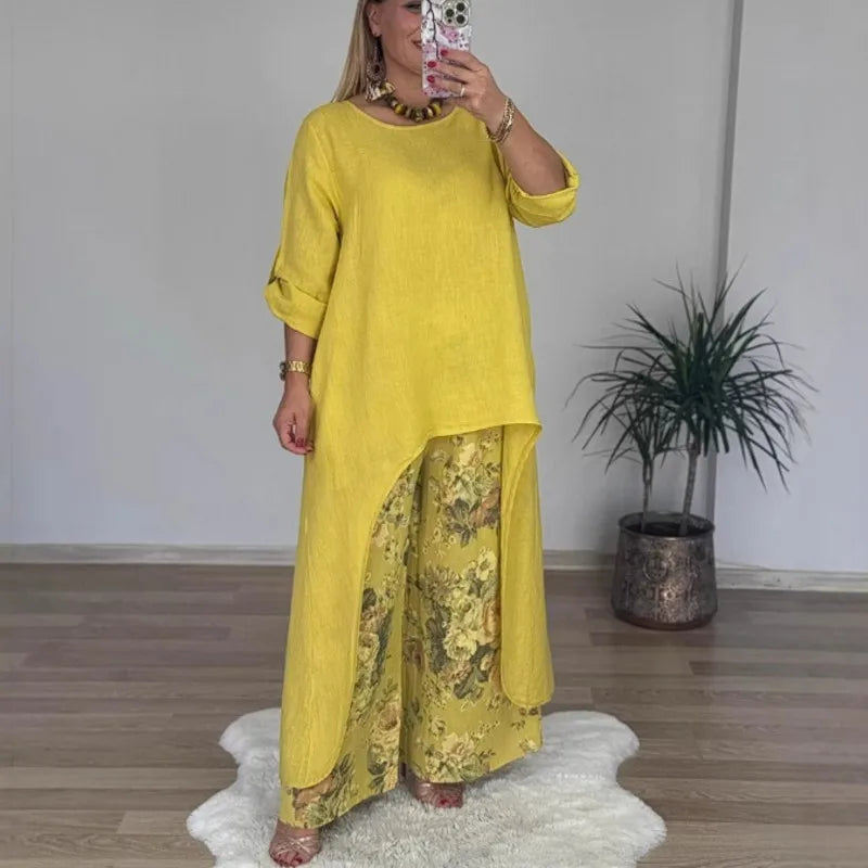 Botanique™ Set with Long Blouse and Floral Print Pants / Artistic Style with Impeccable Fit!