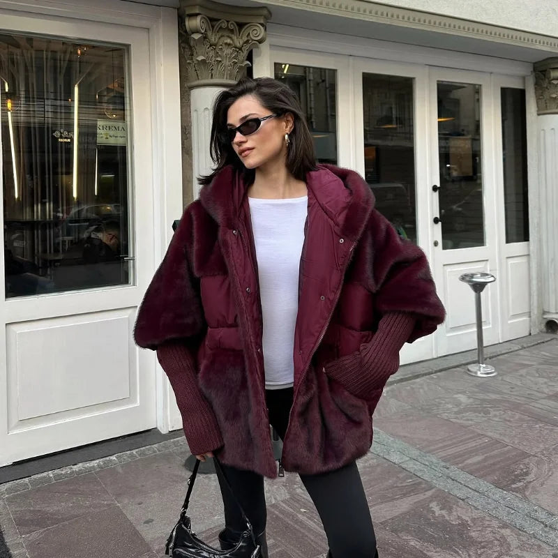 Bordeaux™ Velvety Faux Fur Coat with Oversized Design