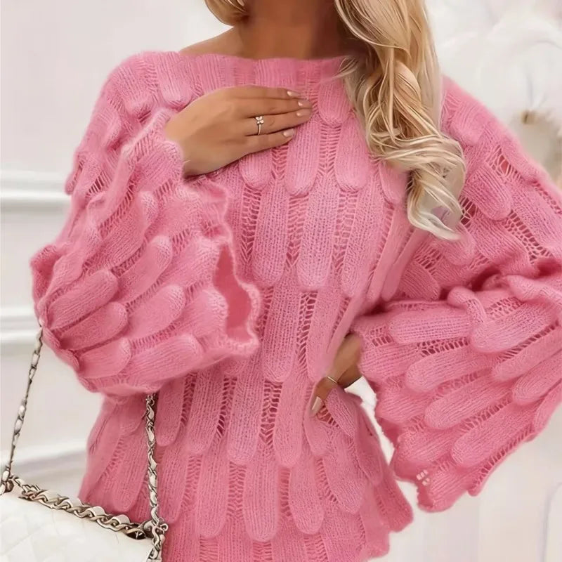 Sweater Chelsea™ with Open Knit, Feather-Inspired Details and Wide Sleeves