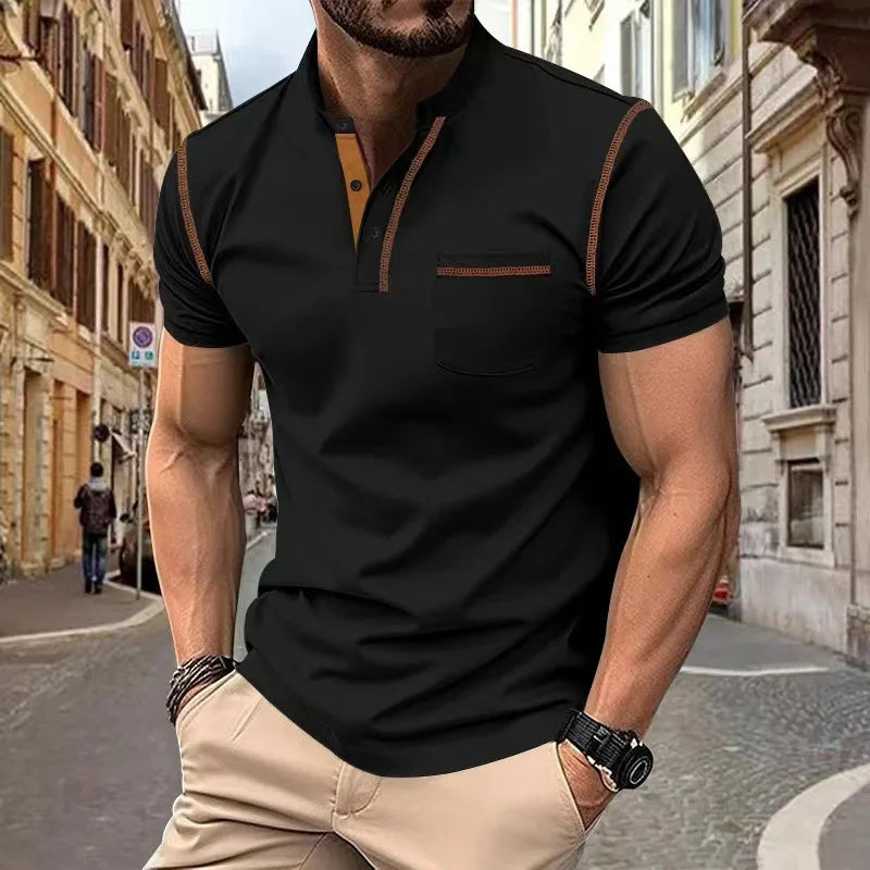 Tavren™ Casual Shirt with Mandarin Collar and Contrast Trim