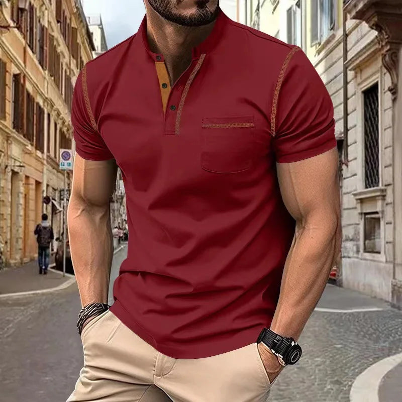 Tavren™ Casual Shirt with Mandarin Collar and Contrast Trim