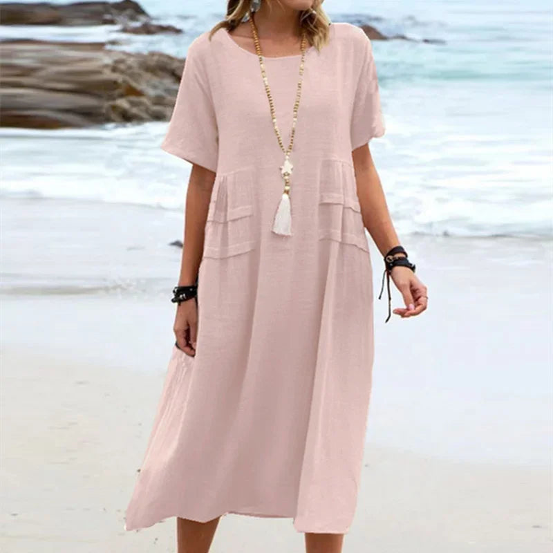Alessia™ Cotton-Linen Dress with Layered Side Details