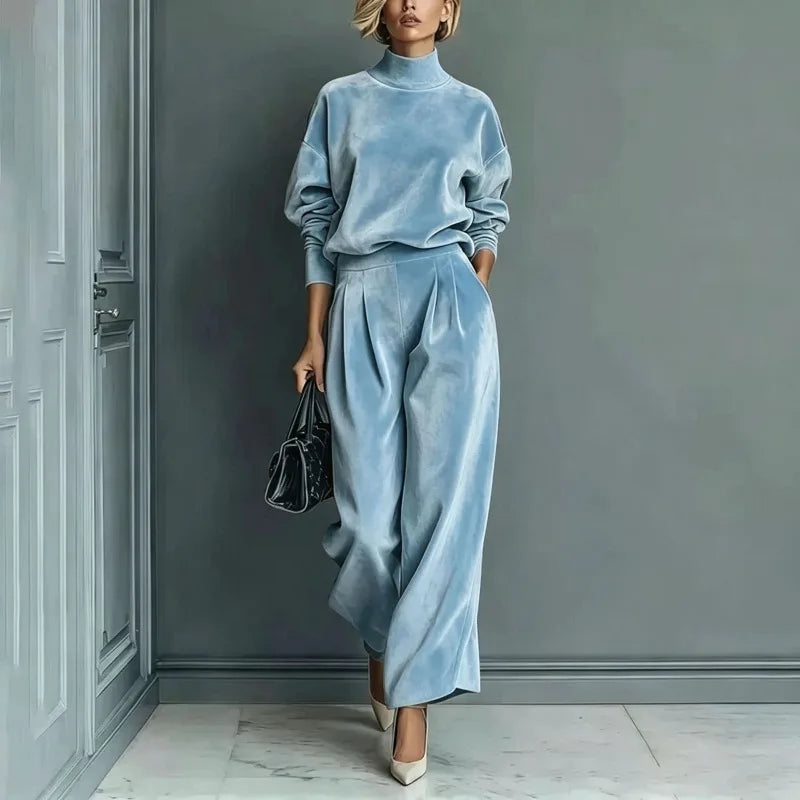 Set Rosamund™ with Velvet-Touch High-Neck Top and Wide-Leg Pants