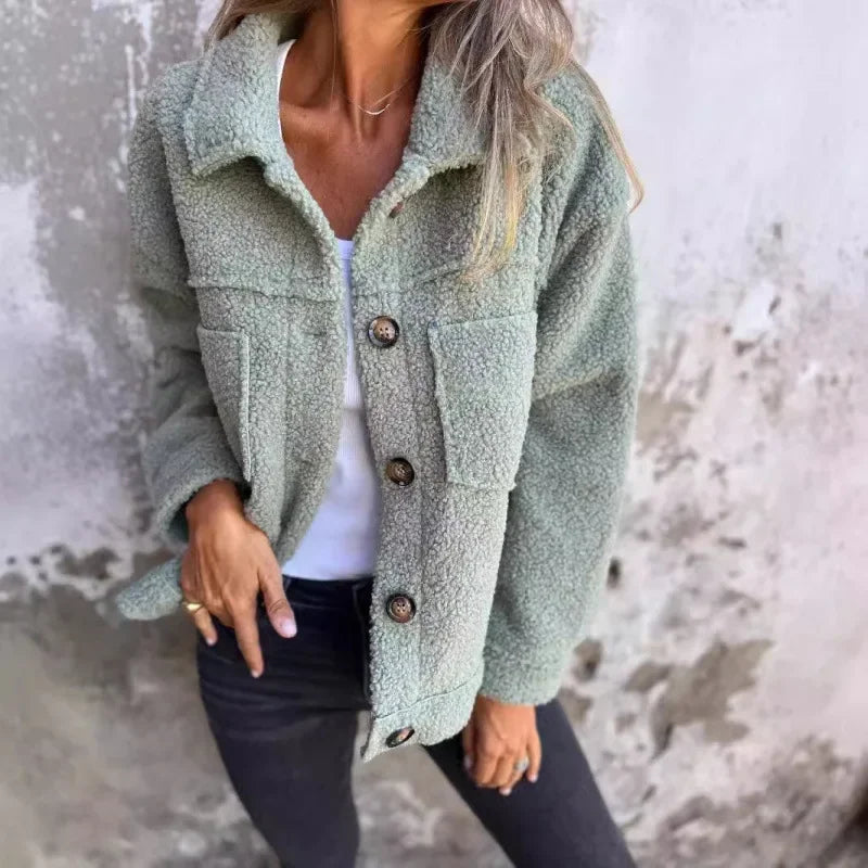 Teddy Louise™ Jacket in Premium Sherpa with Rustic Buttons / Casual Comfort that Enhances Your Winter Style!