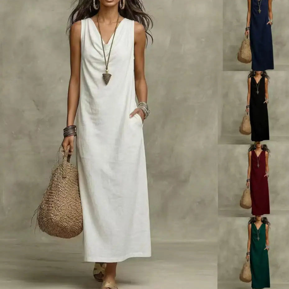 Aveline™ Dress with Draped Neckline, Relaxed Fit and Side Pockets