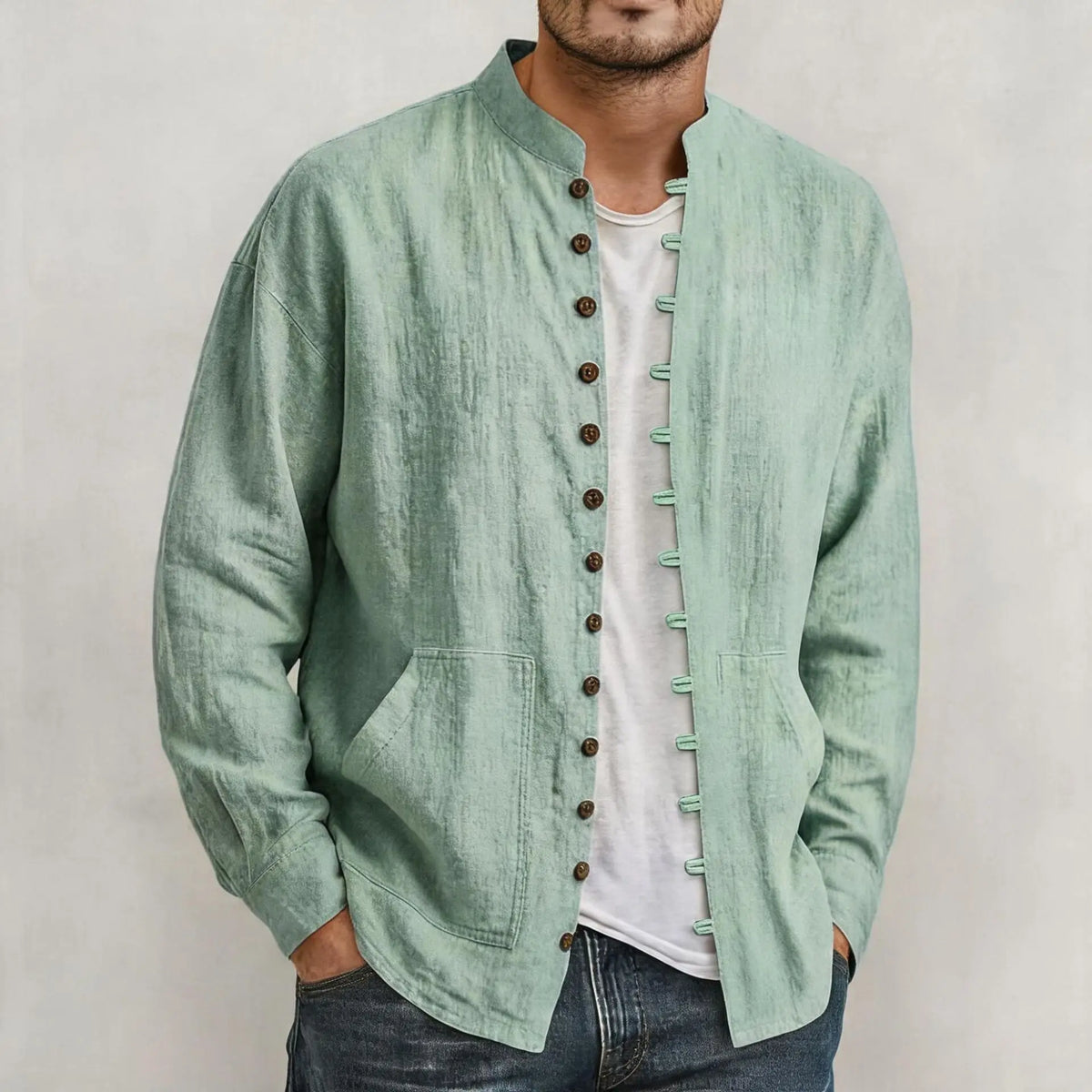 Bastien™ Shirt with Textured Fabric and Front Buttons with Toggle Details