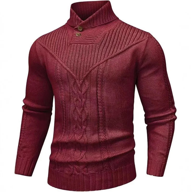 Sweater Darren™ with Textured Knit, Buttoned High Collar and Cable Details