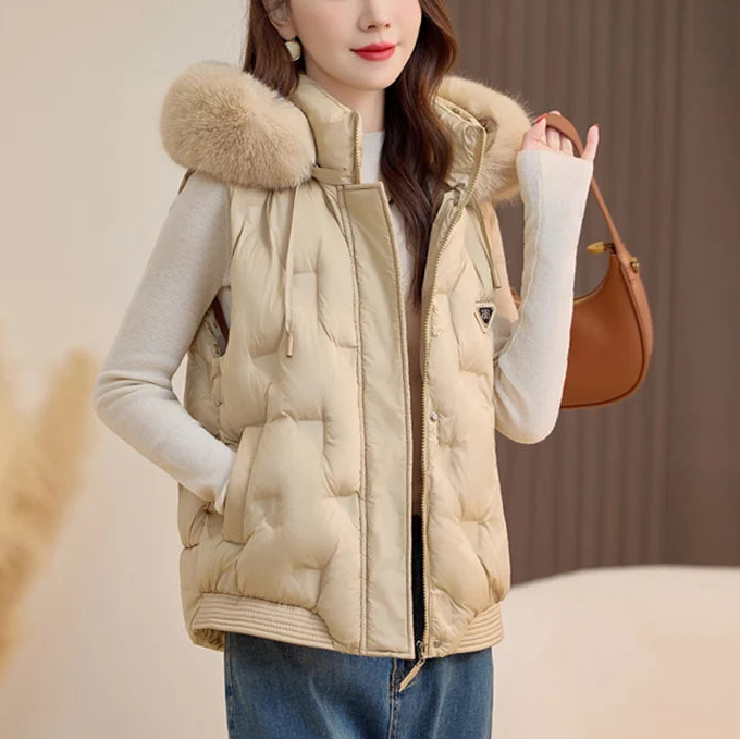 Softline™ Vest in Premium Quilted Fabric with Removable Plush Collar / The Most Chic Version of Winter!