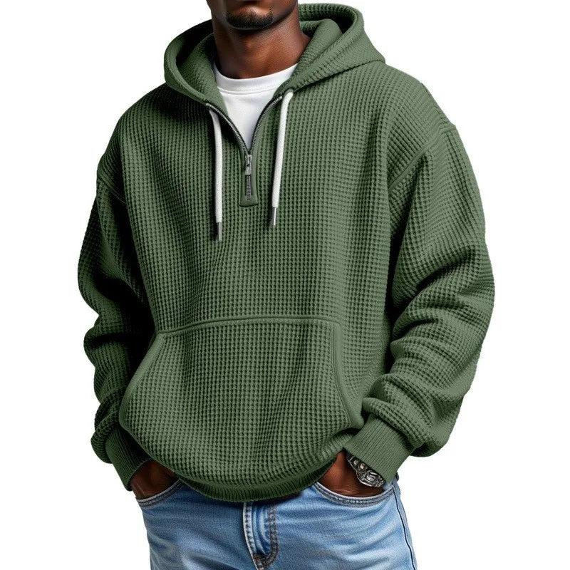 Hoodie Joel™ with Subtle Waffle Texture, Half-Zip and Kangaroo Pocket