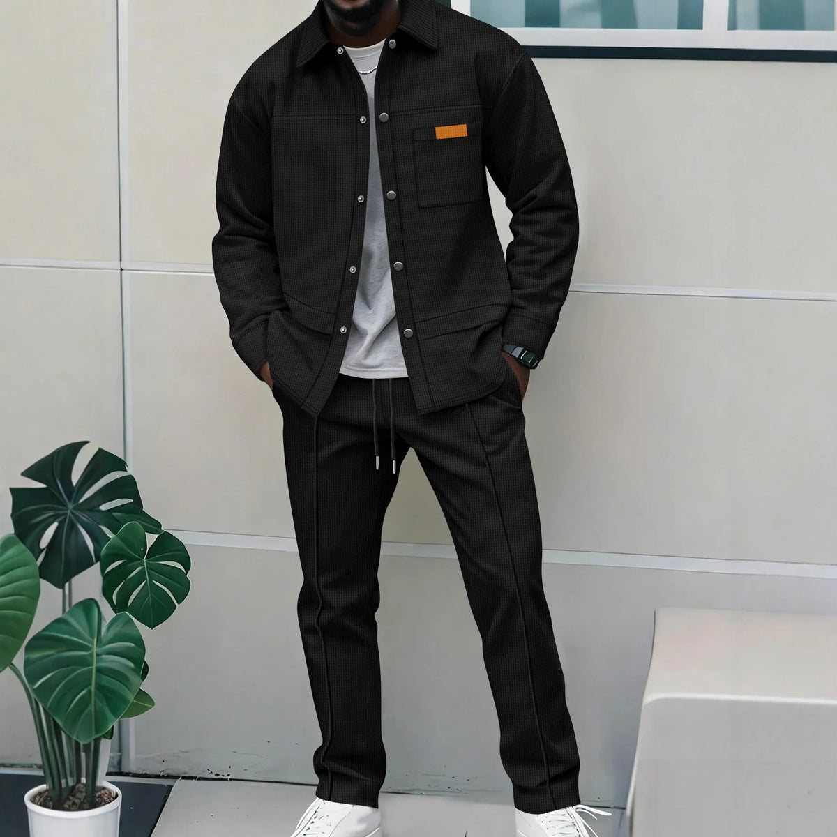 Vercelli™ Textured Fabric Set with Long-Sleeve Shirt and Straight-Leg Pants