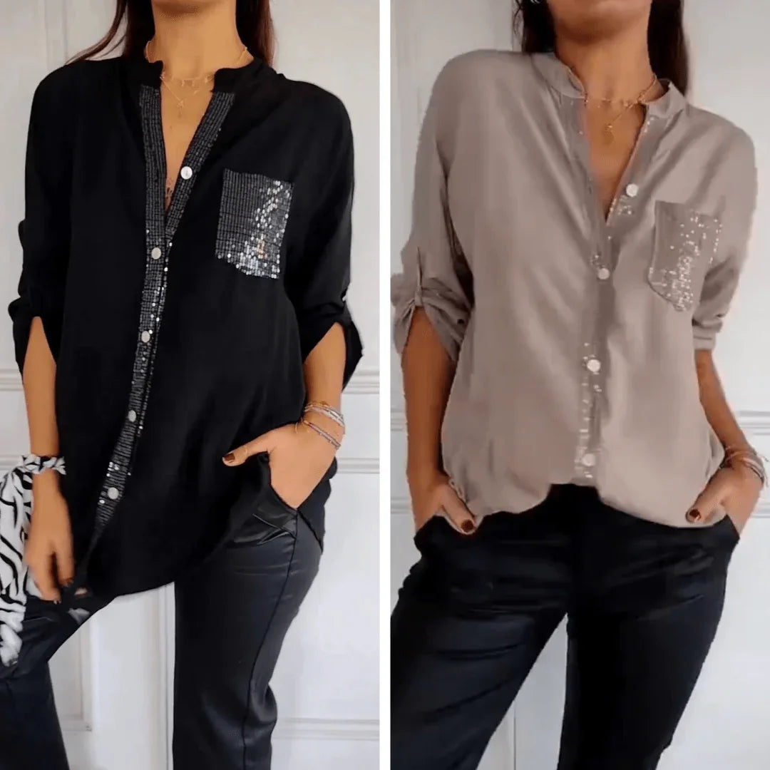 Hortensia™ Shirt with Luxurious Rhinestones / Wrap yourself in Desirable Elegance and Comfort!