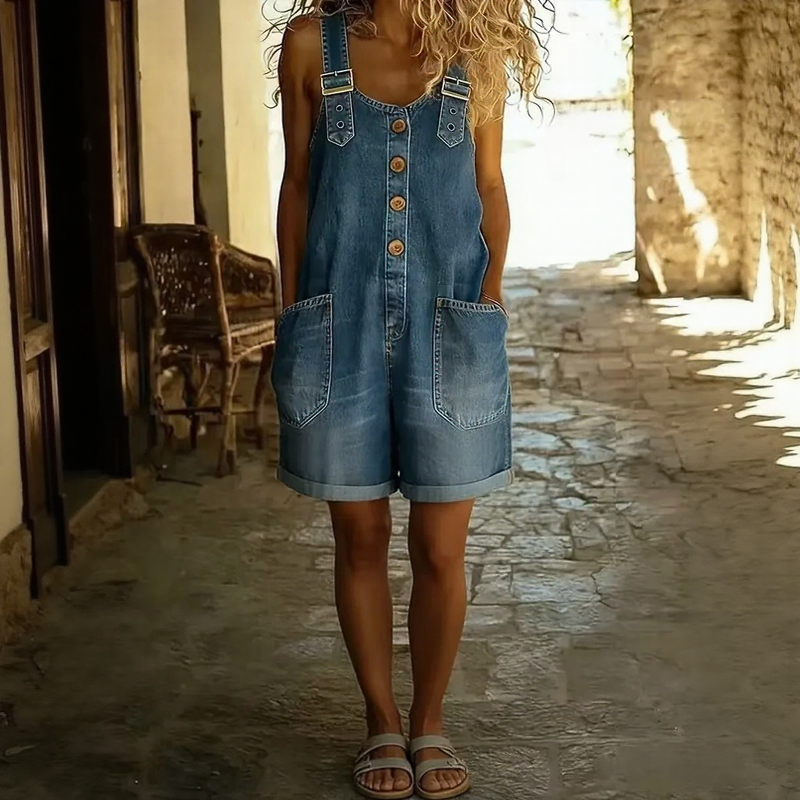Lunessa™ Overall-Style Romper With Adjustable Straps And Front Buttons
