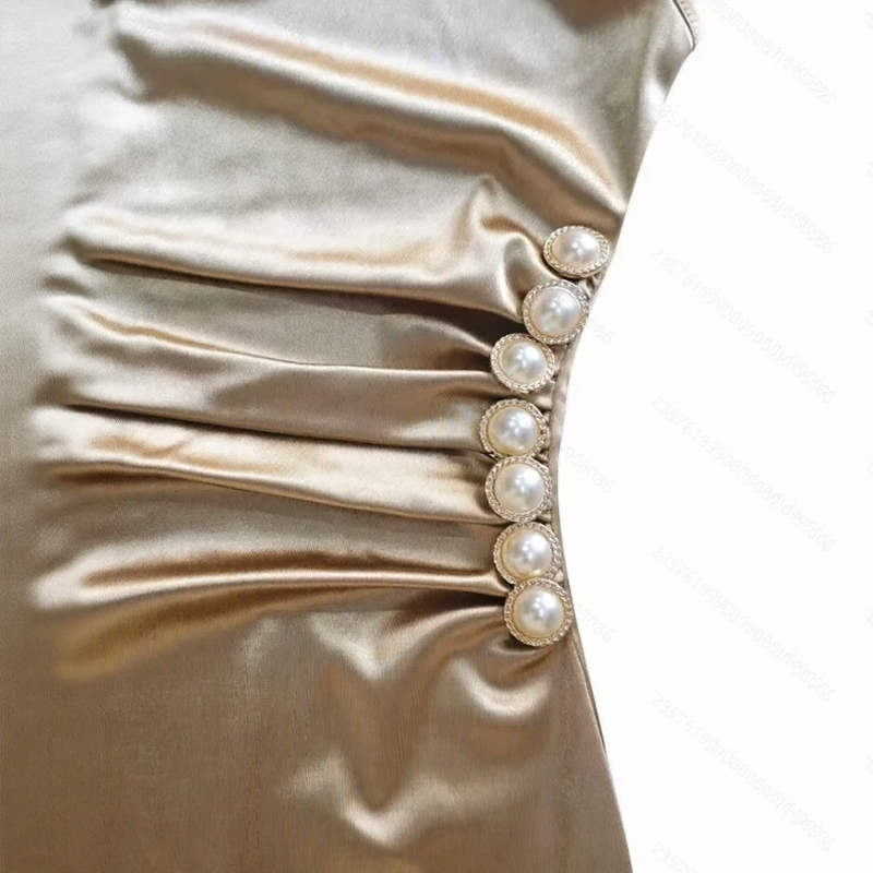 Vionessa™ Satin-Finish Dress with Draped Neckline and Pearl Side Details