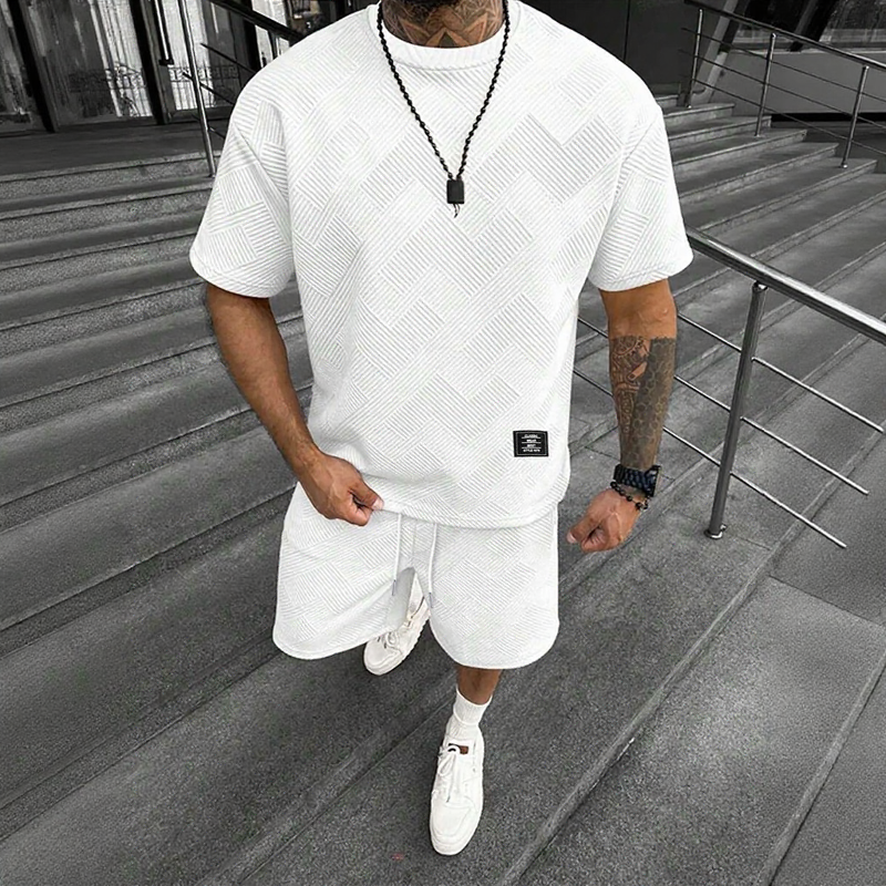 Montiel™ Premium Textured Set with Oversized T-Shirt and Elastic-Waist Shorts