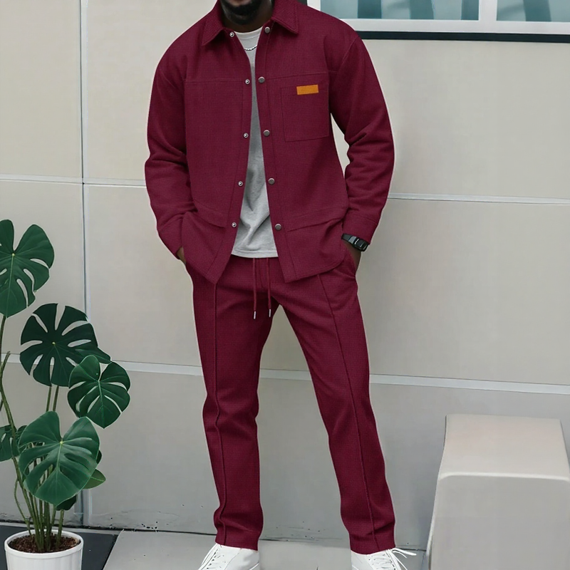 Vercelli™ Textured Fabric Set with Long-Sleeve Shirt and Straight-Leg Pants