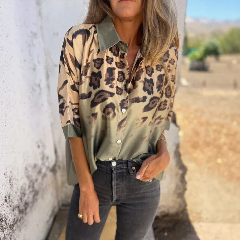 Leopard Flow™ Shirt in Satin with Gradient Animal Print / For Women Who Command Style with Grace!