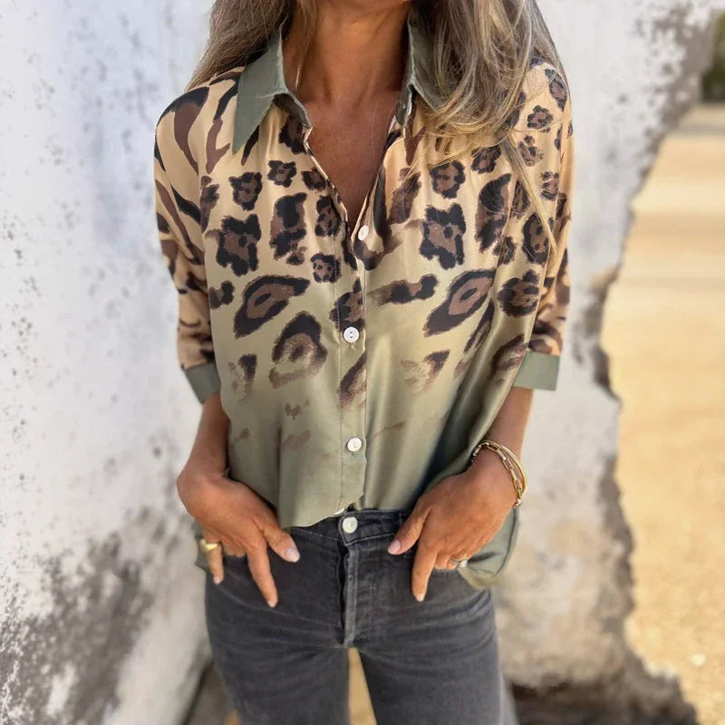 Leopard Flow™ Shirt in Satin with Gradient Animal Print / For Women Who Command Style with Grace!