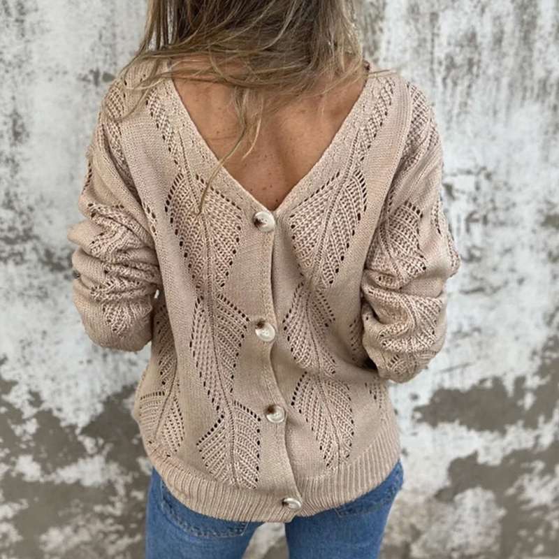 Vivienne™ Open-Knit Reversible Sweater with Double V-Neck and Button Detail / The Open-Knit Touch that Combines Comfort and Sophistication!