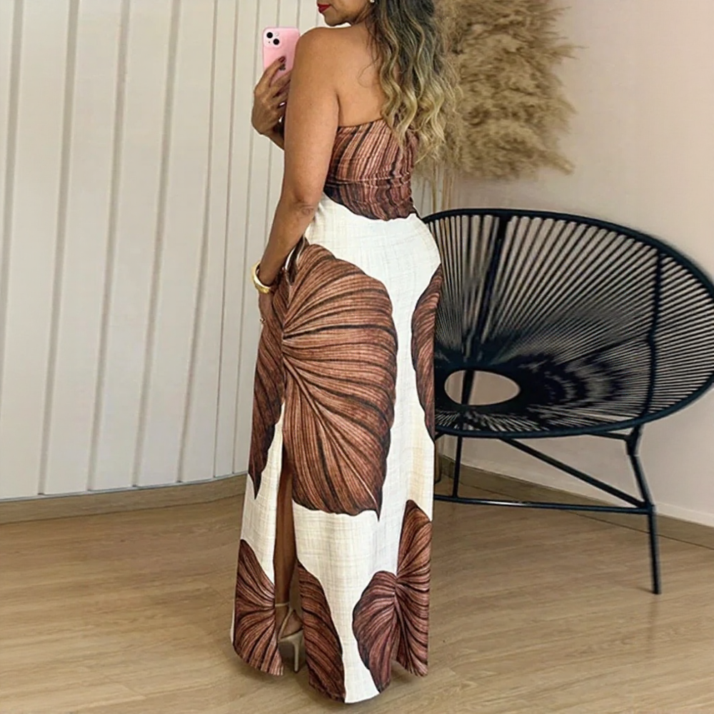 Serenity™ Cotton Dress with Side Slit and Sculpted Foliage / Tropical Sophistication That Never Goes Unnoticed!