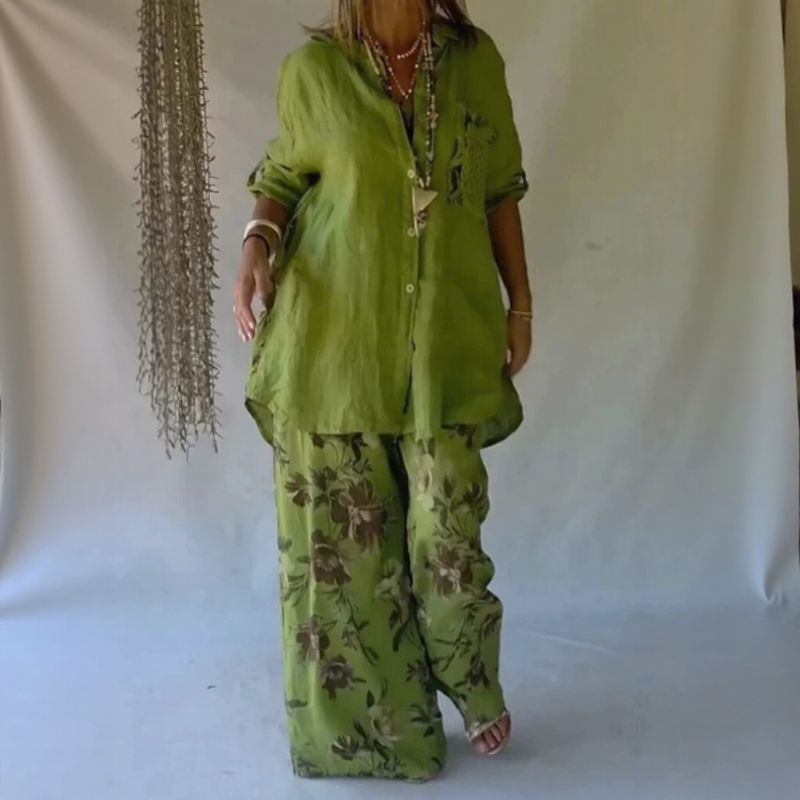 Chloe™ Set with Button-Up Shirt and Flowy Wide-Leg Pants