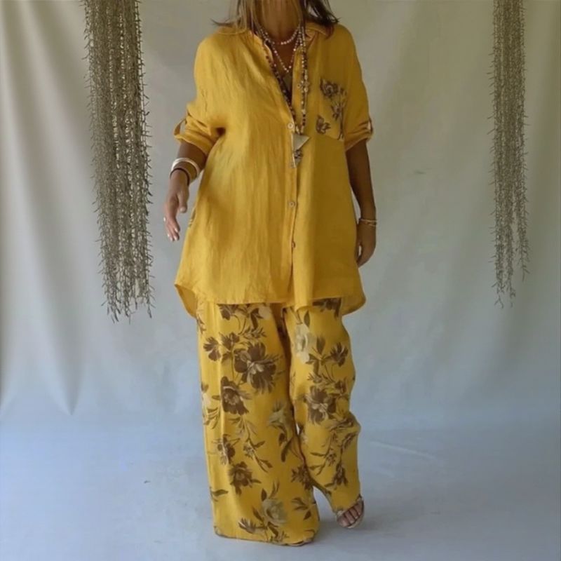 Chloe™ Set with Button-Up Shirt and Flowy Wide-Leg Pants