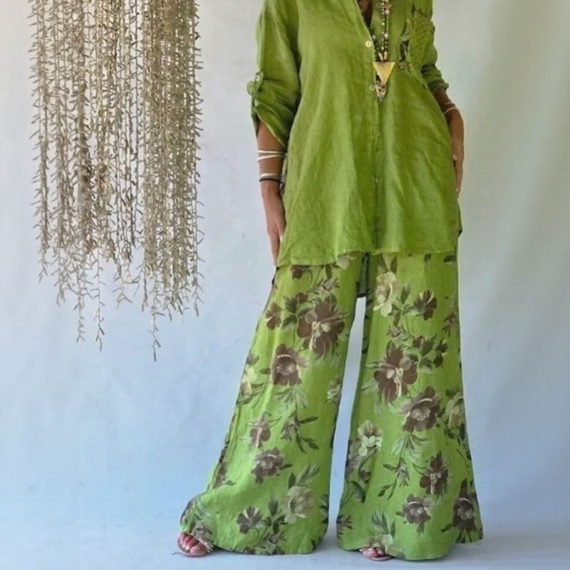 Chloe™ Set with Button-Up Shirt and Flowy Wide-Leg Pants