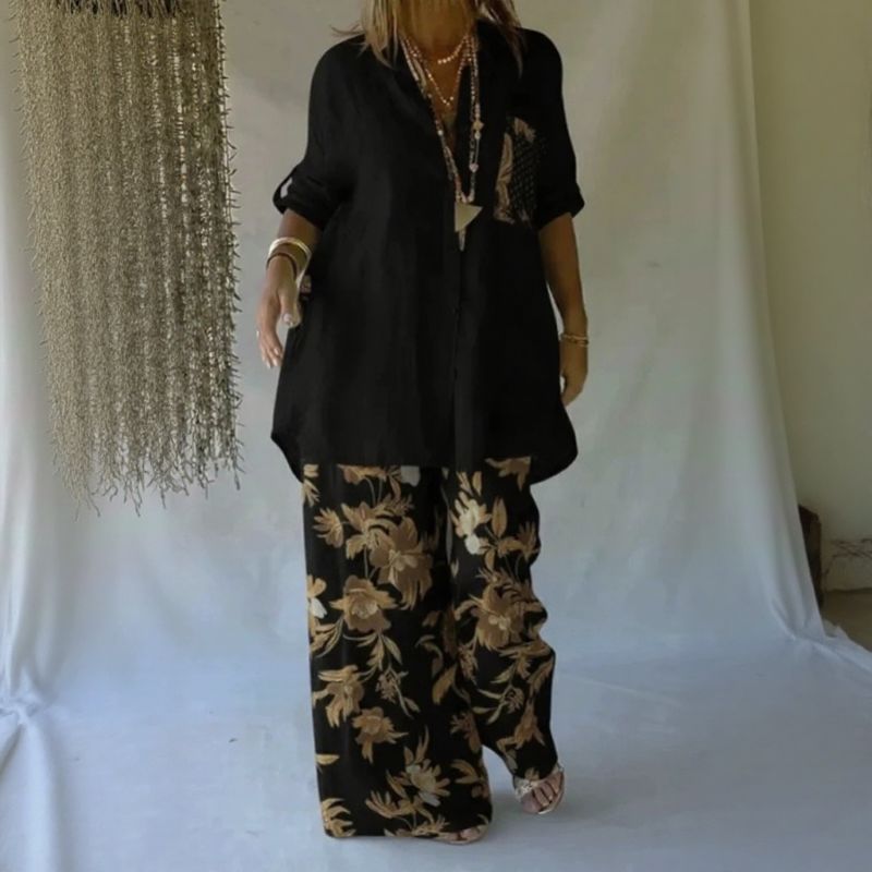 Chloe™ Set with Button-Up Shirt and Flowy Wide-Leg Pants