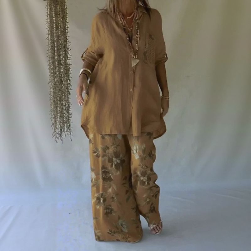 Chloe™ Set with Button-Up Shirt and Flowy Wide-Leg Pants