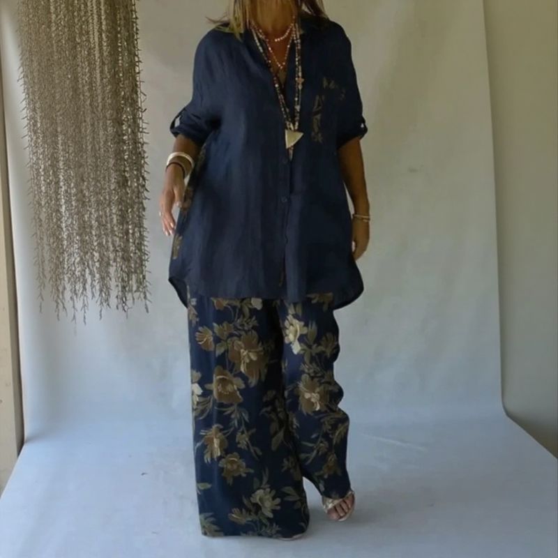 Chloe™ Set with Button-Up Shirt and Flowy Wide-Leg Pants