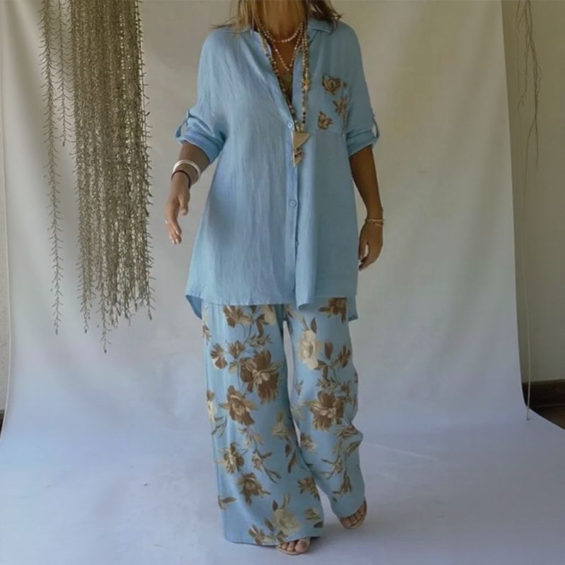 Chloe™ Set with Button-Up Shirt and Flowy Wide-Leg Pants