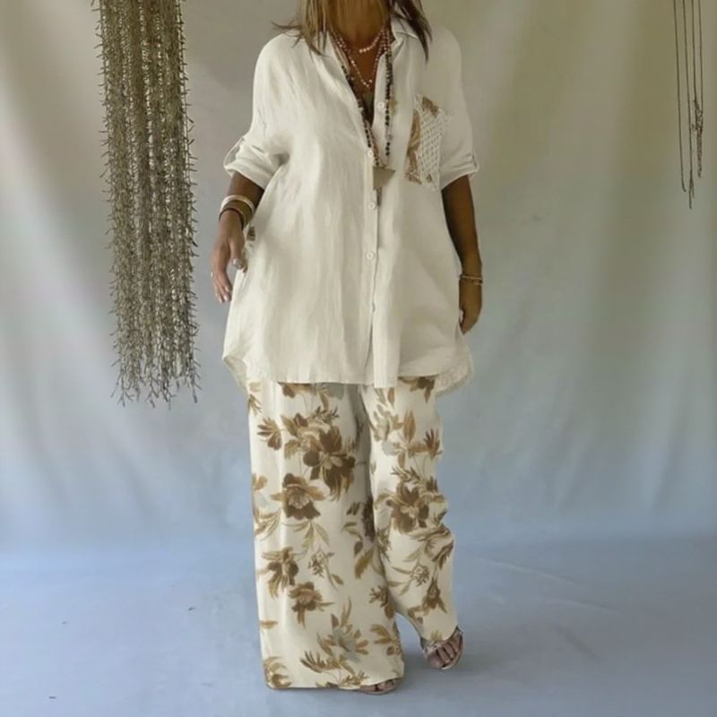 Chloe™ Set with Button-Up Shirt and Flowy Wide-Leg Pants