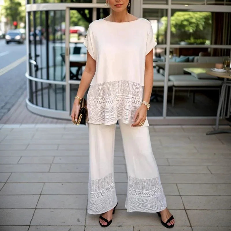 Laura™ Set – Flowy Top & Wide-Leg Pants with Abstract Geometric Details / The Freshest, Most Elegant & Versatile Look for Hot Days